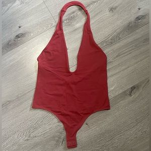 EXPRESS ONE ELEVEN DEEP V-NECK HALTER THONG BODYSUIT
